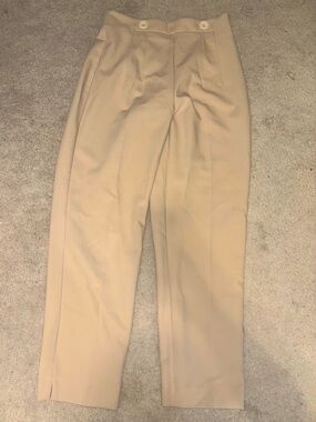 Women’s Zara Classic Pleated Dress Pants in Beige with button detail